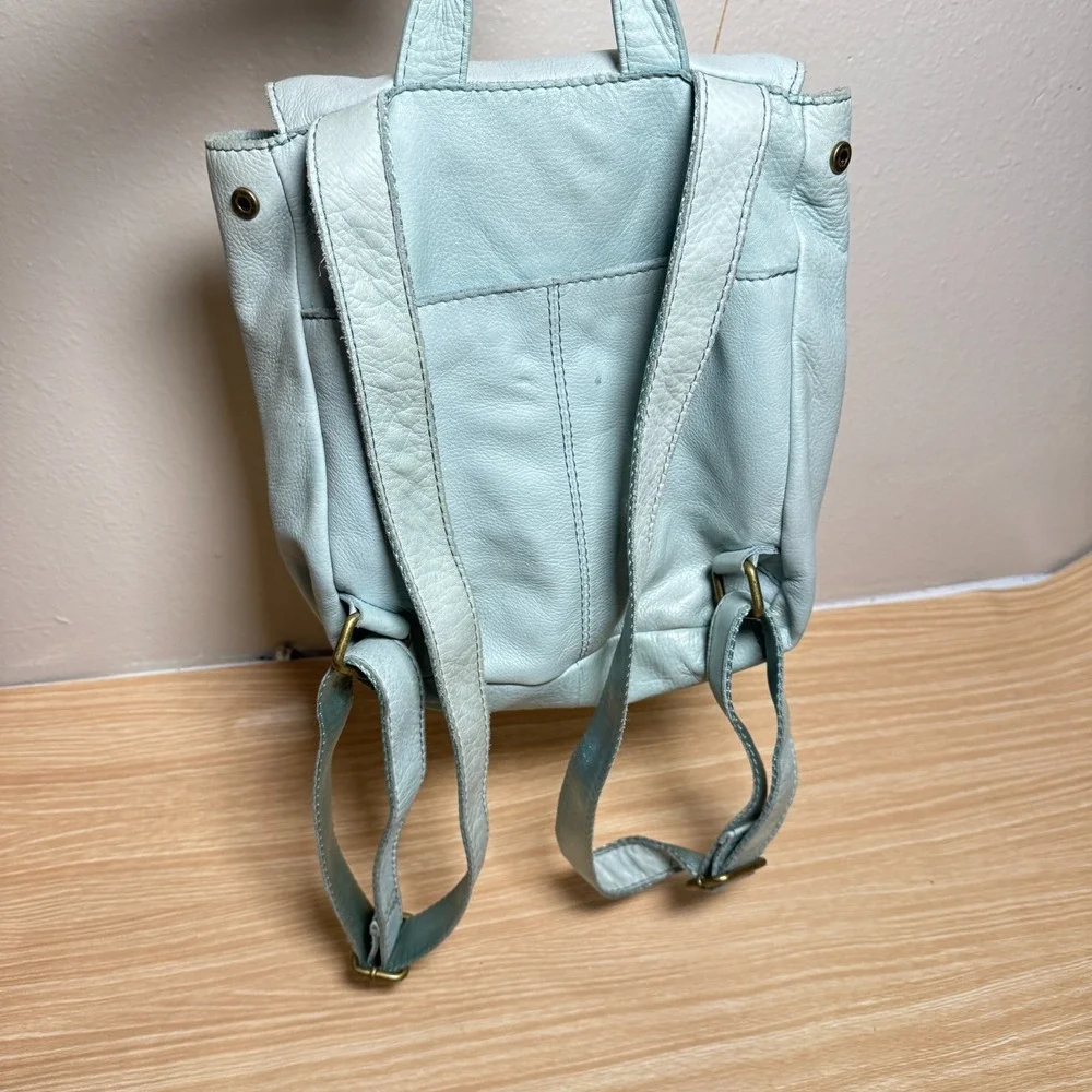American Leather Co. Liberty Backpack Women's Pale Aqua Foldover Shoulder Straps